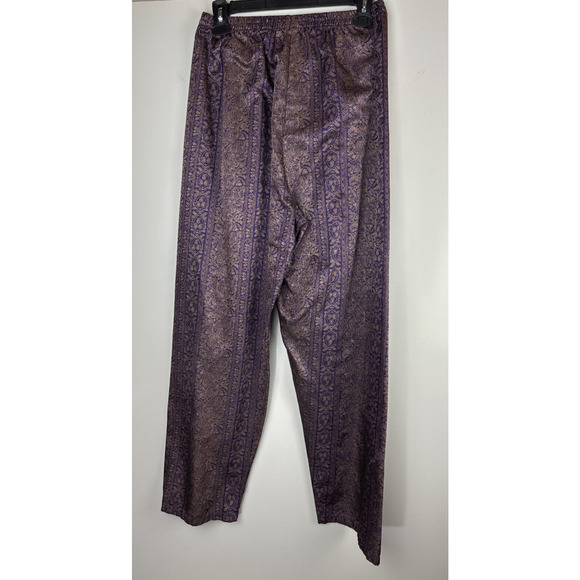 Victoria's Secret Satin-Like Pajama Set Purple Gold Paisley Button Shirt Pants S - Picture 12 of 16